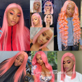 Colorful 13x4 13x6 transparent frontal lace wig 100% virgin human hair hd transparent swiss lace front wig pink wigs